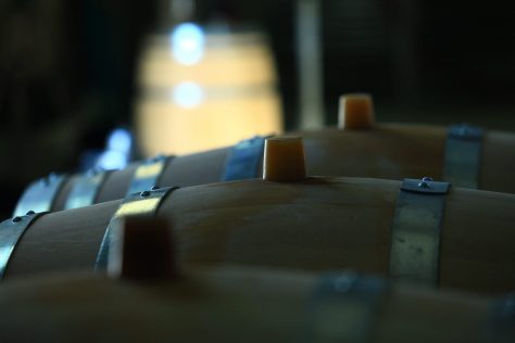 Wine barrels in a row